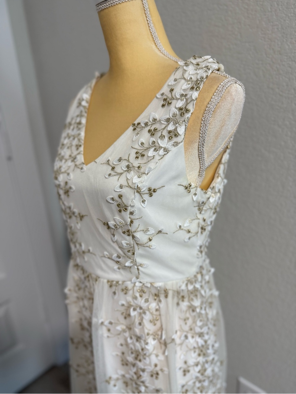 Altar'd State Ivory Dress with Gold Floral Embroidery - Picture 7 of 12